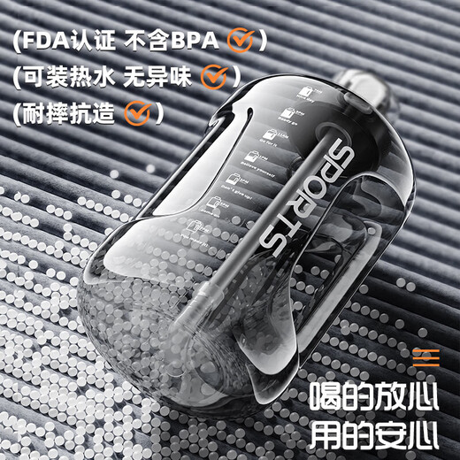 SZTAA Water Cup Large Capacity High Temperature Resistant Ton Cup Ton Bucket Food Grade Tritan Men's Sports Water Bottle Portable Space Bottle Thickened PC Model-1500ml-Sports Black