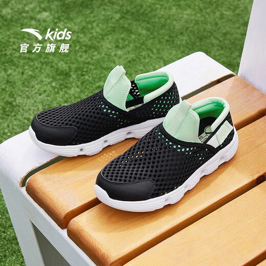 ANTA Children's Sandals Men's and Women's Big Children's Shoes 2025 Summer New Outdoor River Tracing Shoes Baotou Beach Shoes Men's Black/Cloud Gray/Anthracite Gray-2 34