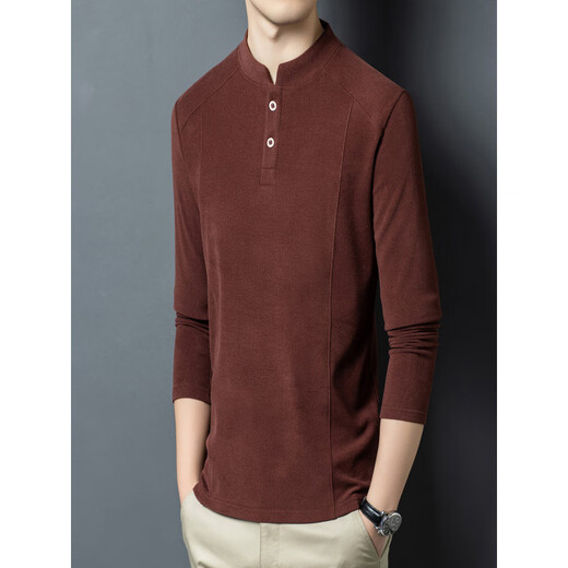 ISI Xialuo light luxury brand men's clothing 2025 autumn and winter double-sided German velvet bottoming shirt men's Henry collar warm and versatile long-sleeved camel yellow M 165 suitable for 90-115 Jin Jin equals 0.5 kg