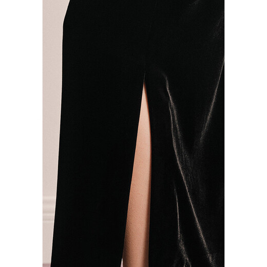 OBBLIGATO Origato Spring New Chinese Style Stand Collar Drop Shoulder Sleeves Beaded Velvet Jacket Black Single Skirt M