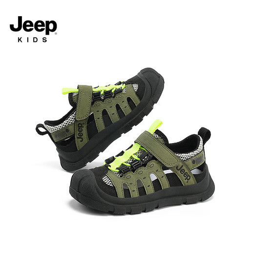 Jeep children's sandals summer new model for large children Jeep children's shoes non-slip boys and girls outdoor non-slip breathable beach shoes military green 28 shoes inner length about 18.3cm