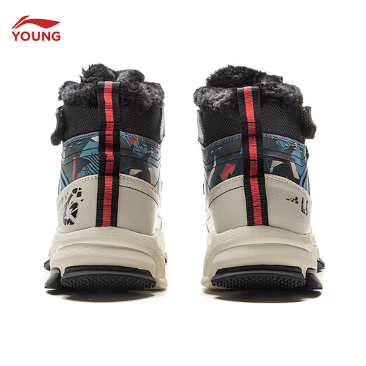 Li Ning children's shoes, children's cotton shoes, men's and women's warm 2 plus velvet warm shock-absorbing rebound high-top sports shoes YKCV172 silver birch gray/crown blue/black-35 34