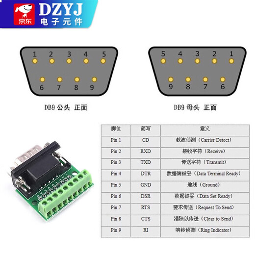 DZYJDB9 male and female adapter screw single and double/row terminal block 9-pin 9-hole RS232 RS485 conversion board 9-pin male adapter board