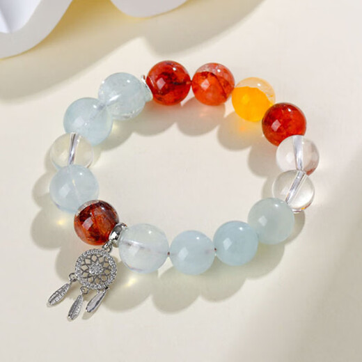 Natural white crystal aquamarine magic box gray moonlight bracelet single and double circle red glue flower bracelet Chinese Valentine's Day gift for girlfriend Z826 aquamarine red glue flower + dream catcher pendant
