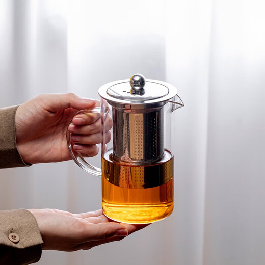 Straight teapot tea water separation high borosilicate glass stainless steel liner tea set set tea brewing teapot straight steel leaky kettle 350ML