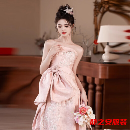 Ma Feixuan's toasting attire, bride's new style, new Chinese style tube top, engagement wedding evening dress, women's dressing gown, back door pink M