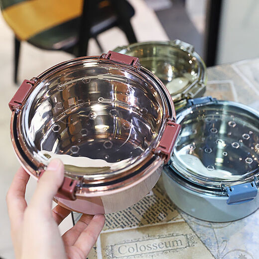 Ye Yu Korean version 304 stainless steel insulated lunch box with lid spoon dormitory instant noodle bowl office worker student lunch box water-filled insulated round lunch box single layer blue 1.2L