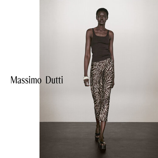 Massimo Dutti autumn and winter new product 2025 women's romantic island resort style drape printed skirt summer 05221893 brown XS (165/66A) size is too large