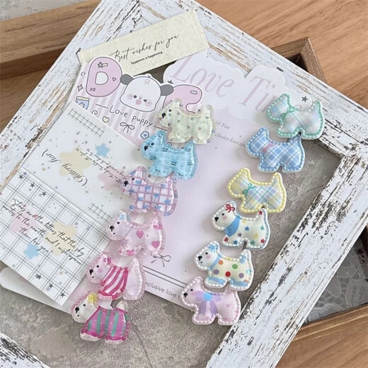 Cute Korean-style dog plaid hairpin with sweet bangs on the side, girly hairpin clip headdress, versatile duckbill, 6-piece set