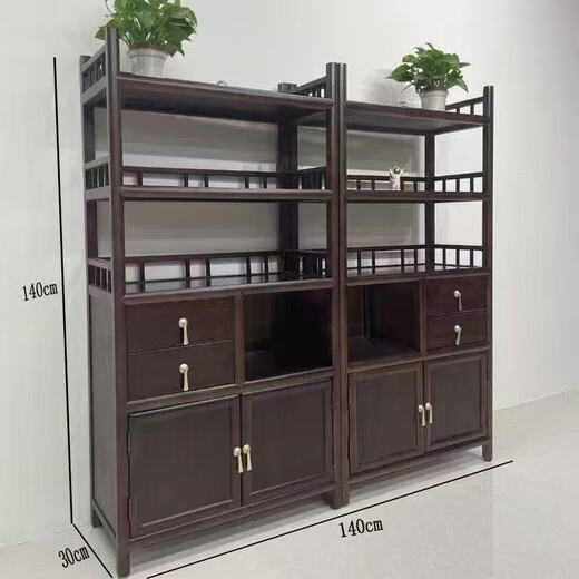 Chenbao New Chinese Style Small Bogu Stand Solid Wood Tea Side Cabinet Living Room Tea Cabinet Tea Cabinet Tea Room Storage Rack Tea Cabinet Storage Rack Rosewood Color Duobao Pavilion Left Cabinet 80*33*120cm