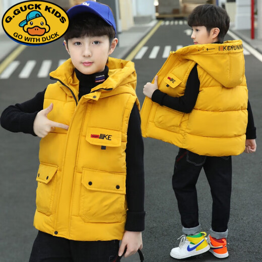 G.DUCKKIDS Children's Clothing Vest Boys Autumn and Winter Cotton Vest Thickened Medium and Large Children's Boys Cotton Vest Western Style Vest Jacket Black 150 cm