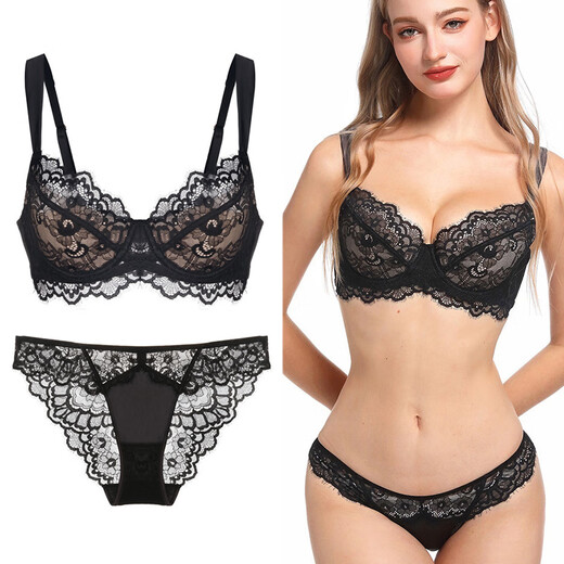 Victoria Palace Lace Underwear Feminine Thin Cotton Eyelash Bra Large Breasts Show Small Push-Up Gather Anti-Sagging Large Size Underwear Set White 85C/38