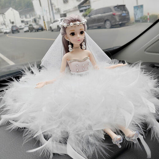 Yusenyi Goddess Car Ornaments Interior Car Decorations Feather Wedding Dress Princess Doll Gift Barbie Frost Princess White Feather Skirt