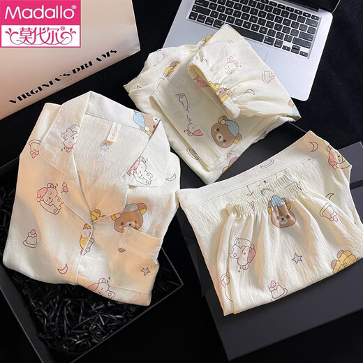 Modal Green Small Fresh Pure Cotton Gauze Pyjamas pour femmes en printemps et en été, étudiant à manches courtes mignons fille trois pièces, vêtements à la maison yunduo Cotton-9902 # Star Kt Cat Treece Set M [Suggestion 75-100jin [Jin est égal à 0,5 kg]]]
