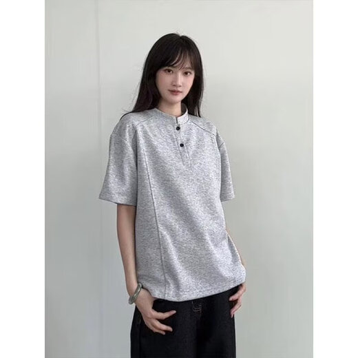 7 excellent products short-sleeved polo shirt for men summer new Henry collar American right shoulder t-shirt couple half-sleeved top men YZXS-T06 black 3XL