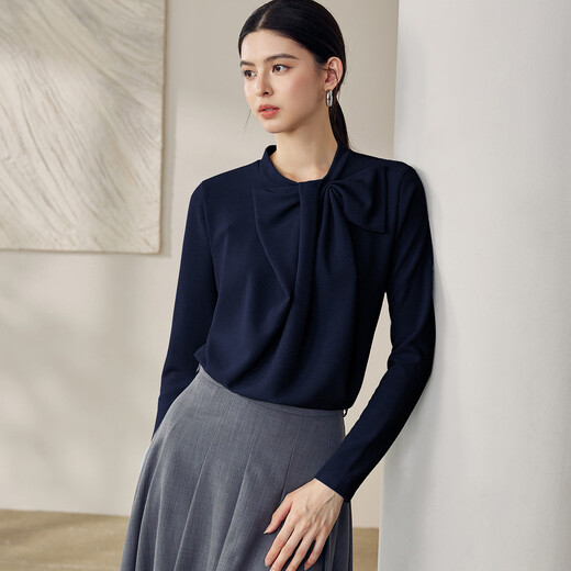 ROEYSHOUSE Luo Yi Commuting Intellectual Dark Blue Knitted Shirt Spring Fashion Design Slim Top 12691 Dark Blue M