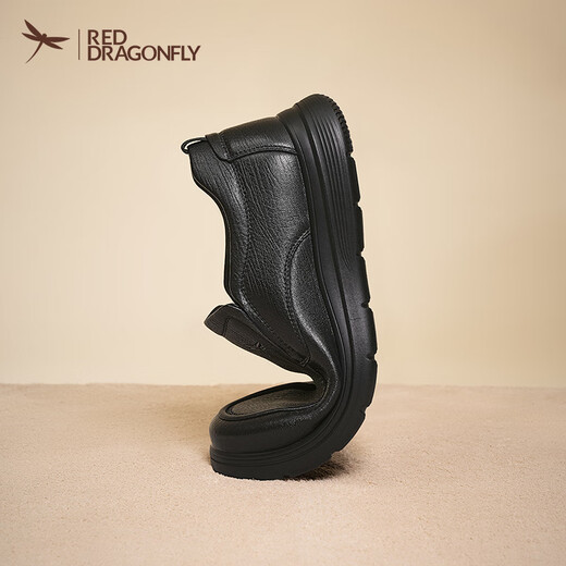 Red Dragonfly casual leather shoes 25 autumn and winter men's shoes sheepskin commuting business middle-aged and elderly comfortable dad shoes WTA45031 black 42