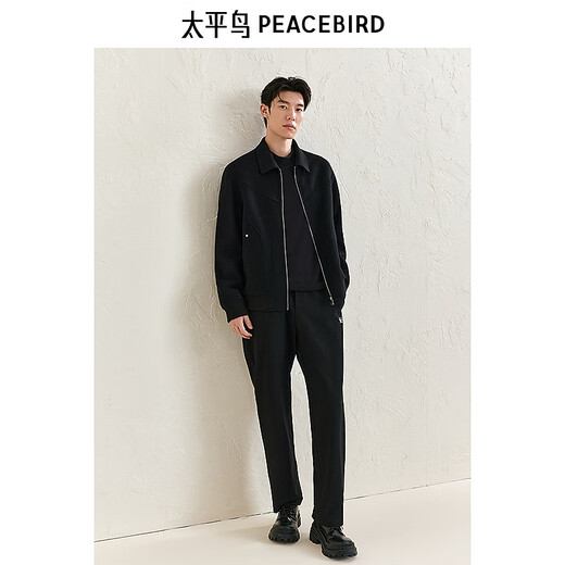 PEACEBIRD Men's Lapel Sheep Wool Executive Jacket Winter Double-sided Wool Jacket Casual Business Jacket Black First Batch L