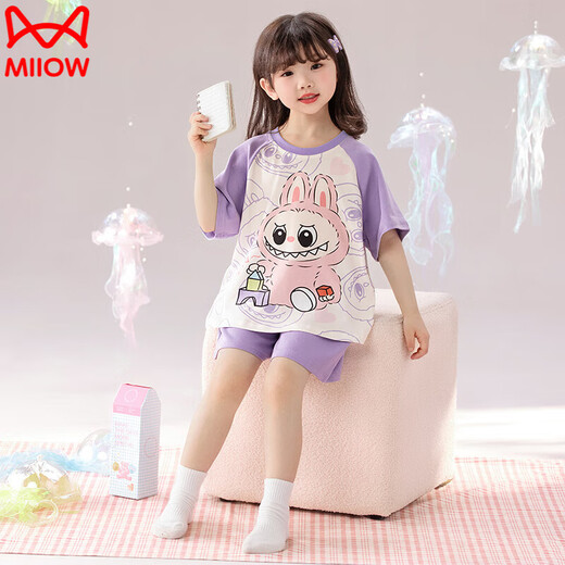 Catman (Miiow) Pure Cotton Girls Pyjamas Sommer Dünner Kinder kleiner Milchdrache Kurzärärmig mittelgroße Kindermädchen New Home Clothing Set NT-833 S Höhe 143-153 cm (65-80jin [Jin gleich 0,5 kg]))