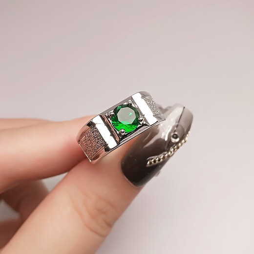 MHFDO Old Phoenix 999 sterling silver men's frosted emerald tourmaline ring moissanite open blue diamond zircon men's ring white diamond ring