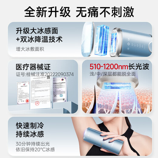 KONKA Hair Removal Device Freezing Point Laser Hair Removal Medical Painless Hair Removal Equipment Household Shaver Full Body Armpit Hair Removal as a Birthday Gift for Boyfriend and Girlfriend Special for Sensitive Skin - Sky Blue Painless Freezing Point + Skin Rejuvenation + Skin Care Grade Hair Removal