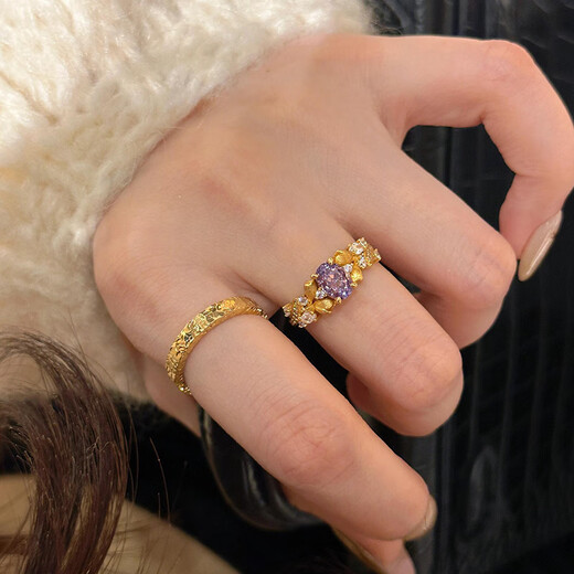 Qingyi gold bauhinia ring for women new style 999 pure gold niche design ring for girlfriend Chinese Valentine's Day gift 10 circle size gold about 3.7g-3.8g