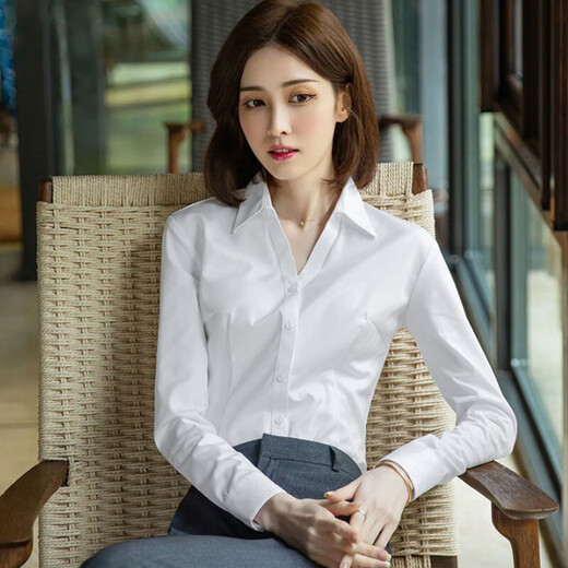 白衬衫女长袖职业装正装工作服2025春季新款气质工装衬衣免烫修身 白色【6212】 L 推荐100-110斤