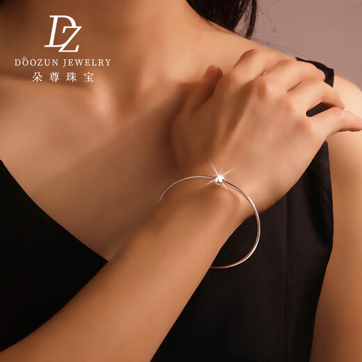 Duozun pt950 genuine platinum bracelet for women, semi-solid, new platinum light ball bead bracelet, can be equipped with DIY accessories (perfect circle), weighs about 6.7 grams/inner diameter 58mm/semi-solid