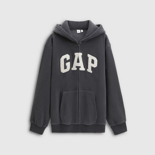Gap men's and women's autumn polar fleece contrasting logo loose hooded zipper sweatshirt 786693