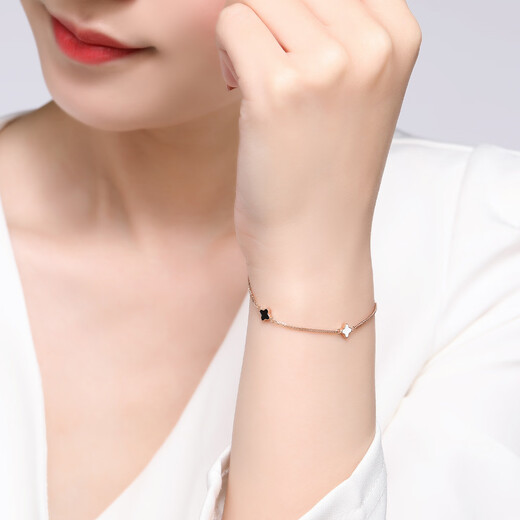 Trendy Acer four-leaf clover small lucky 18K gold bracelet for women, fashionable commuting gift for girlfriend’s birthday, chain about 16cm + tail chain