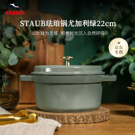 Staub French imported enamel cast iron pot double-ear soup pot cooking pot eucalyptus green 22cm 1025321
