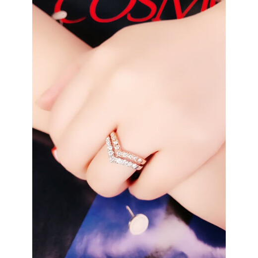 QUAMERv word ring row of diamonds for women, heart-shaped, fashionable index finger ring, full diamond tail ring, personalized internet celebrity ins, silver model, inner diameter 19 mm