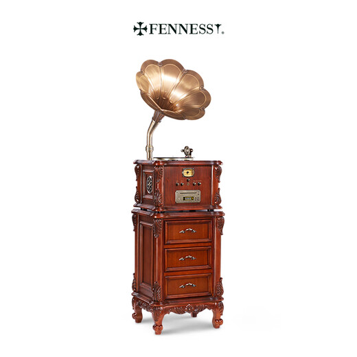 Vannessy European retro antique 62X gramophone vinyl record player old-fashioned record player with CD subwoofer living room Bluetooth audio British brown drawer turbine version (copper horn)