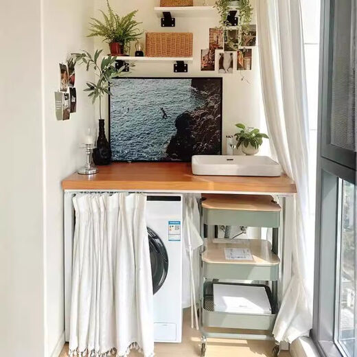 Shantou Lincun custom-made balcony washing machine cabinet top table solid wood countertop storage rack storage cabinet sink wash table leg 3 with frame