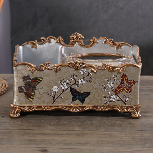 Junkiss European multifunctional tissue box for living room and tea room, creative American retro remote control storage box, 1047 Blue Oriole Blossom Vertical Drawing Box