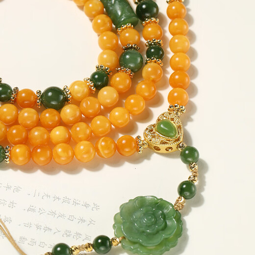 Dara Beeswax Necklace Women's Old Beeswax Peony Jasper Necklace Practical Chinese Valentine's Day Gift for Mom and Girlfriend