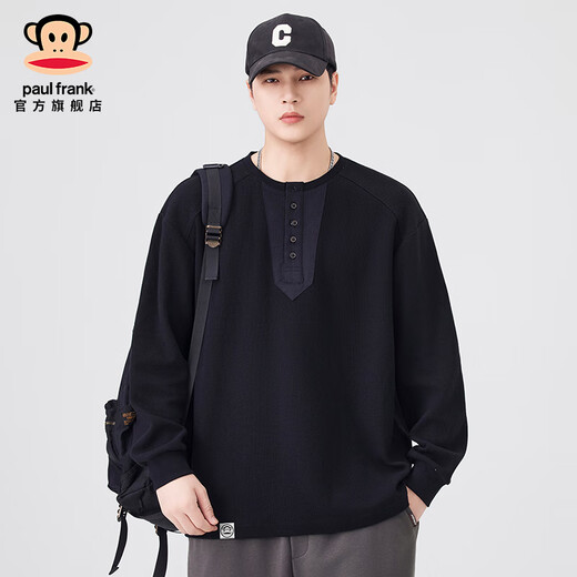 Big mouth monkey (paul frank) Henry collar long-sleeved sweatshirt men's spring and autumn new loose casual pullover long-sleeved tops bottoming shirt jacket men black autumn new 2XL recommended 160-180Jin Jin equals 0.5 kg