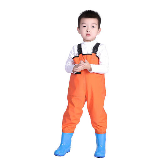 RSRDDY waders, children's breathable water play one-piece waders, kindergarten waterproof clothes, children's rain boots for men and women, blue fish zipper pocket - children's overalls, one size fits all 1 piece 24, shoe inner length 15cm