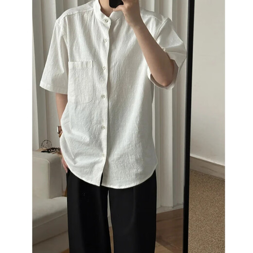 TULX new Chinese pattern short-sleeved shirt men's summer regular retro half-sleeved Henry shirt work jacket military green L