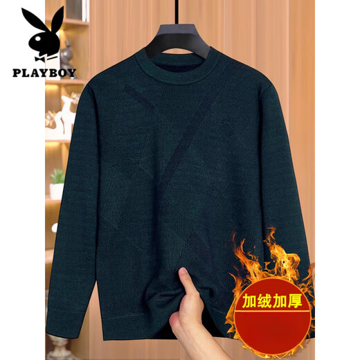 Playboy (PLAYBOY) Daddy's autumn and winter clothes plus velvet thickened sweater for middle-aged men's warm knitted base shirt middle-aged and elderly grandfather's top 12805 black grey [added velvet] thickened XL 52 130-145Jin [Jin equals 0.5 kg]