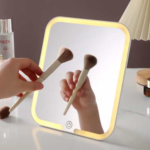Quality assurance LED lighted makeup mirror large mirror student dormitory desktop home desktop 9-inch large screen folding light mirror dormitory bargain hunting limited time white 19.9*23*1.3