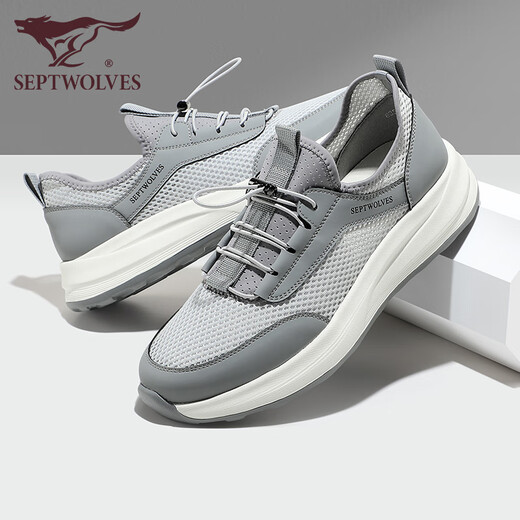 Septwolves Men's Shoes Mesh Breathable Deodorant Casual Shoes Men's Walking Shoes Autumn New Lace-Free Sports Shoes Soft Sole Shoes Gray 9922 40