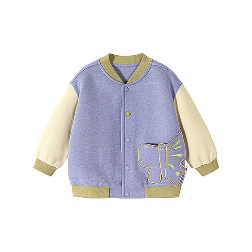 Mini Bala Boys and Girls Contrast Color Baseball Jacket Autumn New Baby Skin-Friendly Outdoor Jacket 2025 Autumn New Product Purple 90