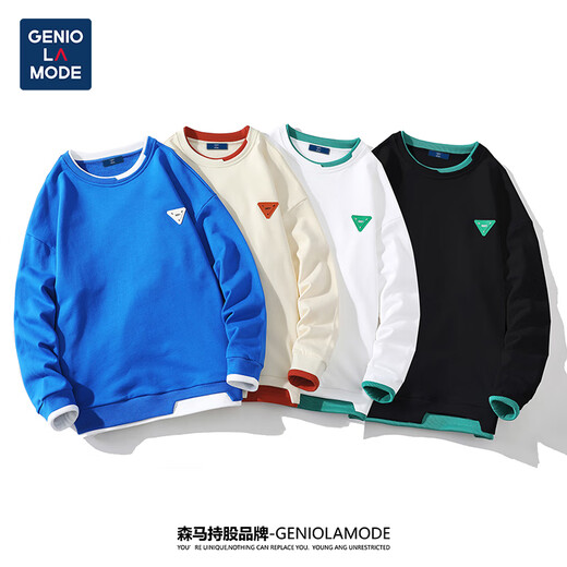 GENIOLAMODE толстовка мужская контрастного цвета из двух частей нестандартной формы модный индивидуальный топ с круглым вырезом для мужчин