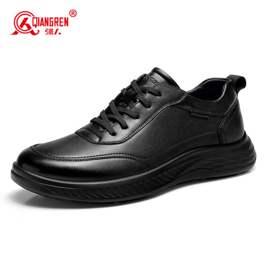 Strongman plus size sports leather shoes, breathable, fashionable, simple, business casual men's shoes JDA87578 black size 46