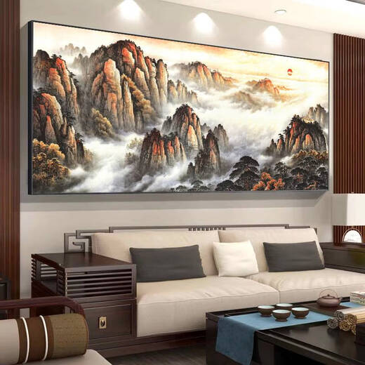 咏幻2024新款挂画有山无水靠山图装饰画办公室山水风景画客厅背景字画 CT-3887背有靠山 带框长140高60cm-顺丰入户尊贵