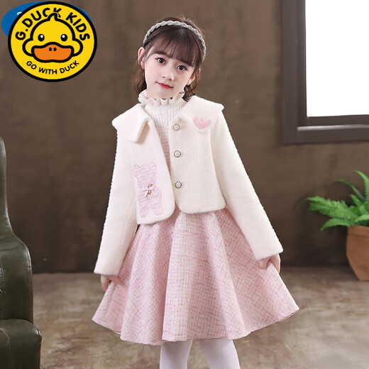 G.duck girls skirt autumn and winter 2023 new children's winter wear princess skirt fashionable suit autumn girl autumn dress 21001 pink skirt + jacket velvet thickened 120 cm