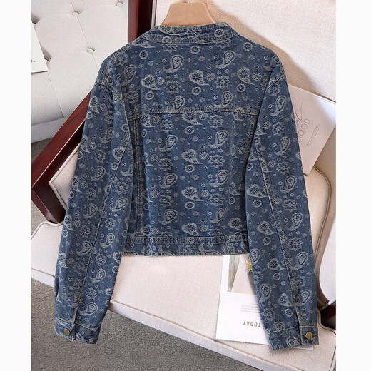 丝柏舍圆领复古长袖牛仔外套女2025秋装新款时尚水洗宽松上衣