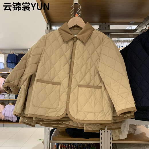 Xiaohongshu Yunjinshang YUN daily single children's clothing boys and girls autumn and winter quilted shirt-style jacket cotton jacket rhombus jacket dark beige 150 cm