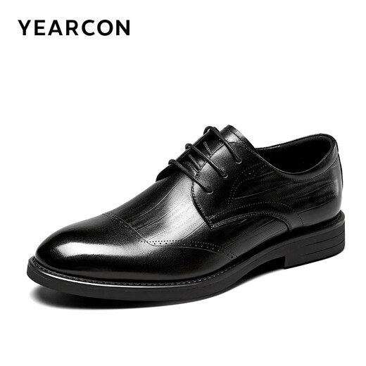 Yierkan men's shoes embossed business formal leather shoes British style carved derby shoes 97119W black 42